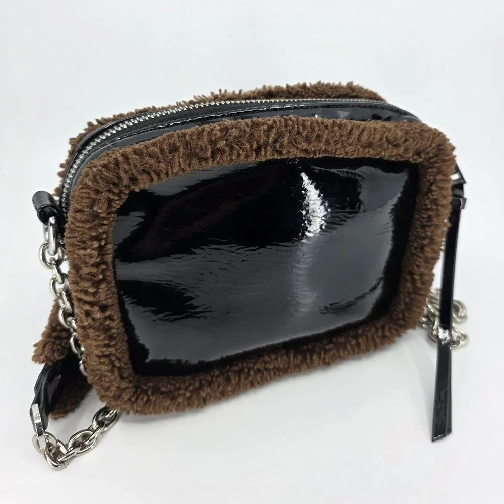 TOPSHOP Patent & Teddy Trim Camera Bag